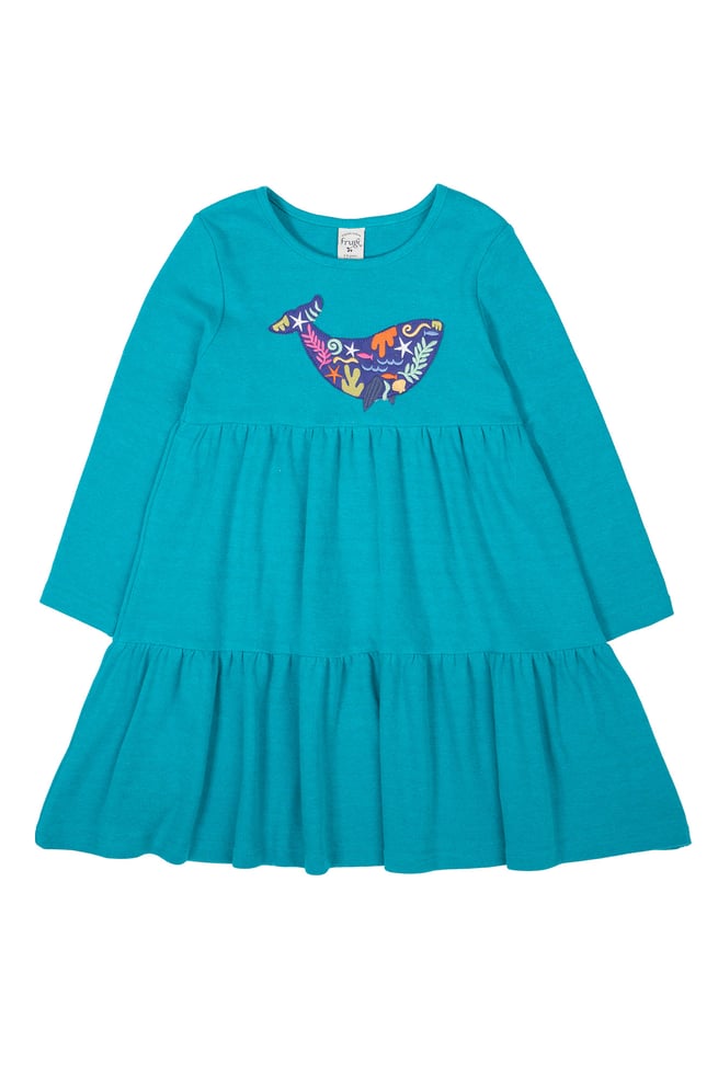 white christmas dresses Frugi Organic Long Sleeve Skater Dress- Rainbow/Indigo Stripe main image 0